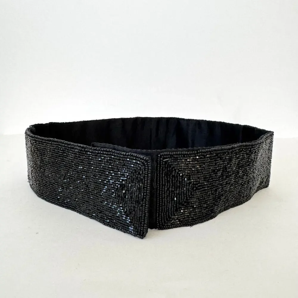 La Regale Handmade Fully Sequin Embellished Belt Satin Black Multi L NWT